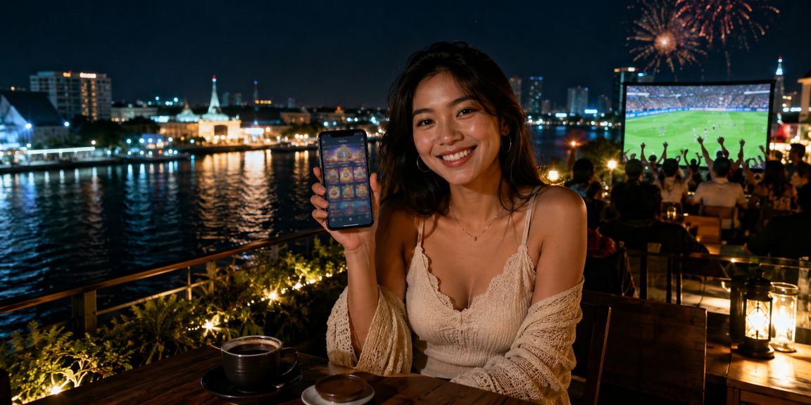 Pengguna menikmati sesi mobile casino dengan santai di kedai kopi Vietnam