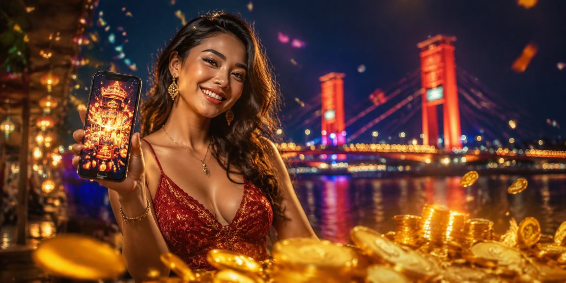 Suasana malam pasar tradisional Vietnam dengan layar slot game berwarna-warni