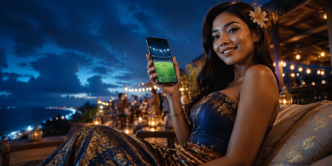 Pengguna Indonesia mengakses platform taruhan olahraga dari ponsel di tepi pantai